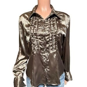 Renee Lamor button front ruffle polyester top L